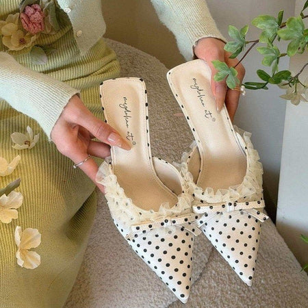 Women's French Bow Suede Pointed-Toe Stiletto Mules