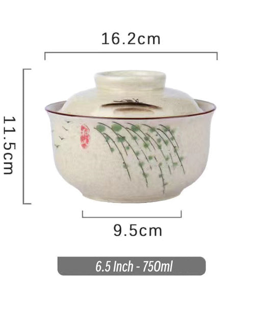 Load image into Gallery viewer, 6.5 inch instant noodles bowl with cover bento box student underglaze color ceramic suit Lamian Noodles bowl canteen tableware
