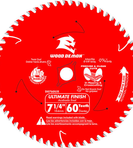 Diablo D0760UXA 7-¼ 60-Teeth Wood Demon™ Ultimate Finish Carbide Saw Blade for Wood
