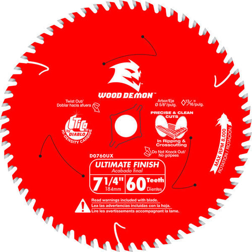 Load image into Gallery viewer, Diablo D0760UXA 7-¼ 60-Teeth Wood Demon™ Ultimate Finish Carbide Saw Blade for Wood
