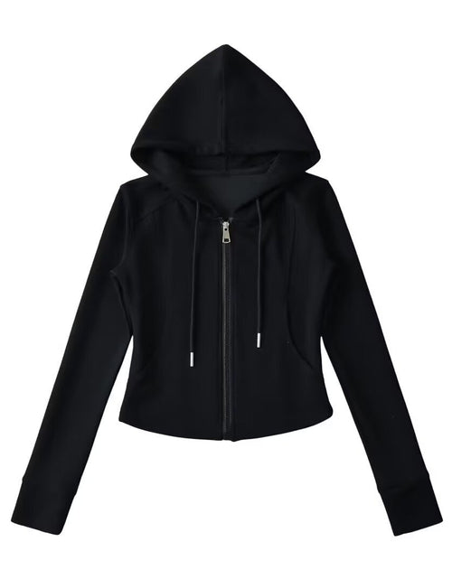 Load image into Gallery viewer, Drawstring hooded zipper long sleeved slim fit hoodie
