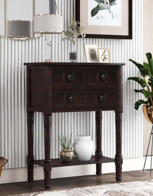 Load image into Gallery viewer, TREXM Narrow Console Desk, Ultra Thin Sofa Table with Three Storage Drawers and Living Room Bottom Shelves (Espresso)
