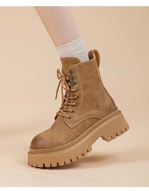 Load image into Gallery viewer, Women's Retro Chunky Heel Mid-Calf Martin Boots – Side Zipper
