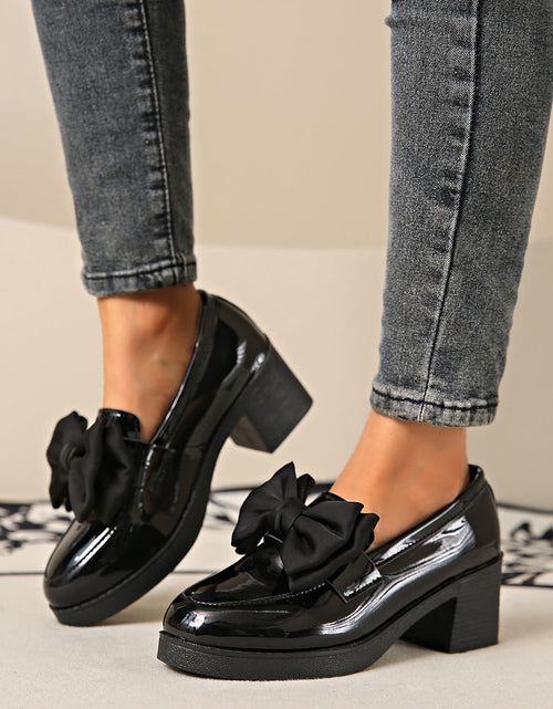 Load image into Gallery viewer, Women's Bowtie Round Toe Low Heel Pumps – Wide Size PU Casual Shoes
