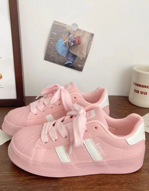 Load image into Gallery viewer, Women's Shell Toe Casual Sneakers – PU Leather Lace-Up Low-Top Trainers
