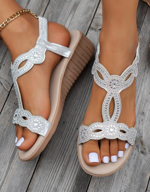 Load image into Gallery viewer, Women's Bohemian Rhinestone Cutout Sandals – Ethnic Elastic-Band Round-Toe Wedge Shoes
