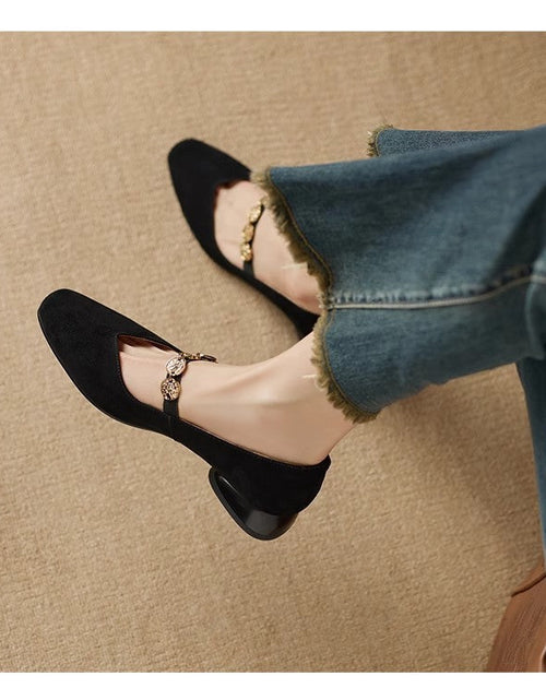 Load image into Gallery viewer, French Retro Square-Toe Suede Pumps – Women’s Low-Cut Autumn Style
