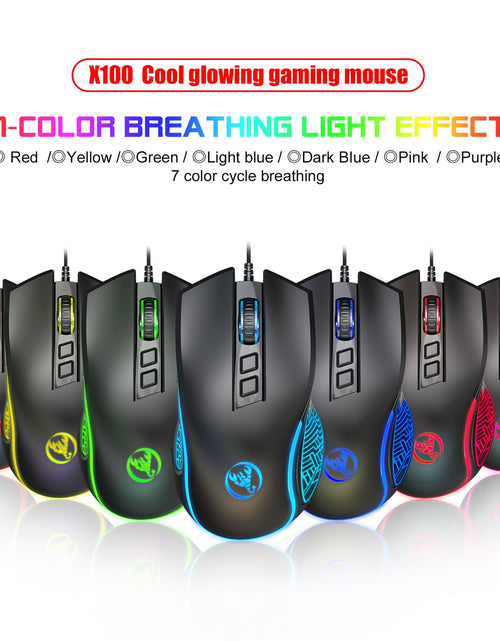 Load image into Gallery viewer, X100 wired gaming mouse with colorful glowing e-sports office mouse adjustable 3600dpi
