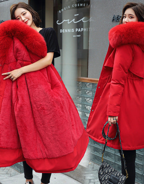 Load image into Gallery viewer, Korean version of long and medium length big fur collar with fleece jacket cotton jacket for women's fashion
