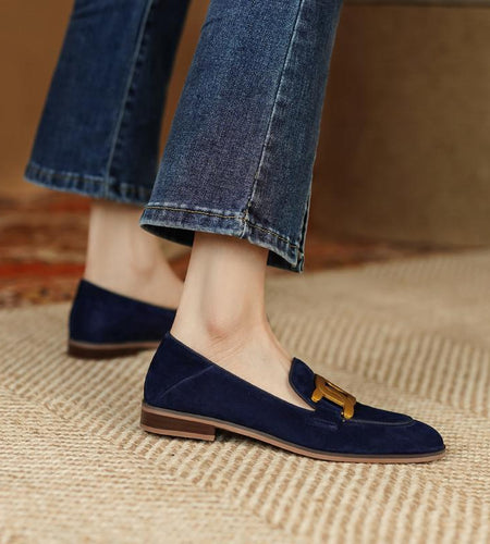 Women’s Retro Metal Buckle Slip-On Loafer Shoes