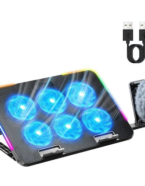 Load image into Gallery viewer, New Laptop Cooler Laptop Cooling Pad Notebook Gaming Cooler Stand with 6 LED Fan 2 USB Ports Phone Holder for 15.6in Laptop

