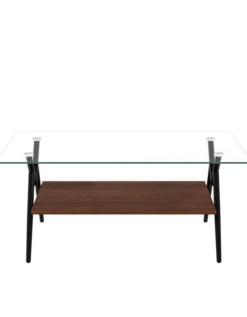Load image into Gallery viewer, Rectangle Coffee Table with Tempered Glass top and Black Metal Legs, Modern Table for Living Room , Transparent Glass
