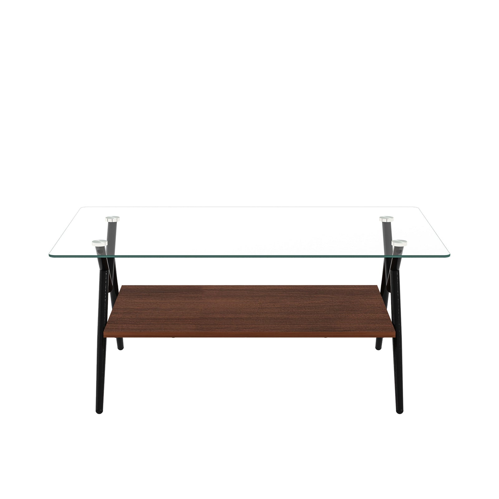 Rectangle Coffee Table with Tempered Glass top and Black Metal Legs, Modern Table for Living Room , Transparent Glass