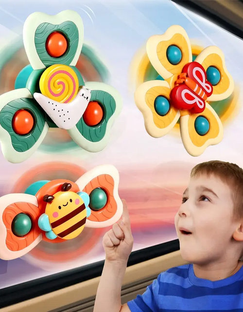Load image into Gallery viewer, 3pcs cartoon baby bath toy bee butterfly snail insect cute rotating fidget spinner toy with suction cup for kids gifts wholesale
