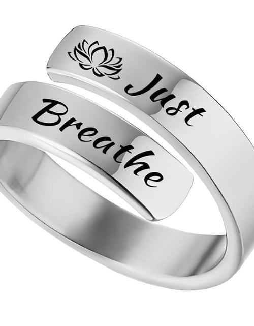 Load image into Gallery viewer, Open mouth jewelry for women Just Breathe letter ring engraved lotus titanium steel jewelry for men
