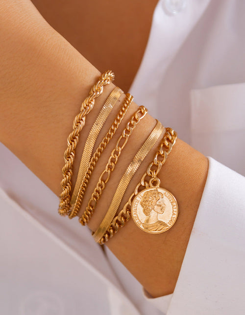 Load image into Gallery viewer, Ins round pendant Bracelet set irregular metallic flat snake chain bracelet
