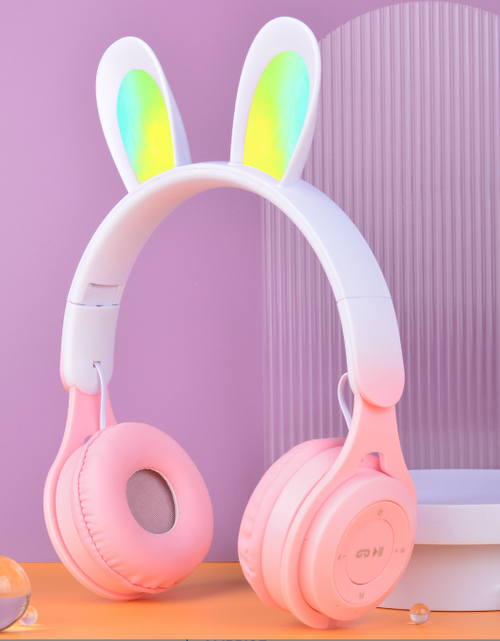 Load image into Gallery viewer, M6R Rabbit Ear Luminous Bluetooth Headset Gradient LED Online Class Children Headworn Wireless Headset
