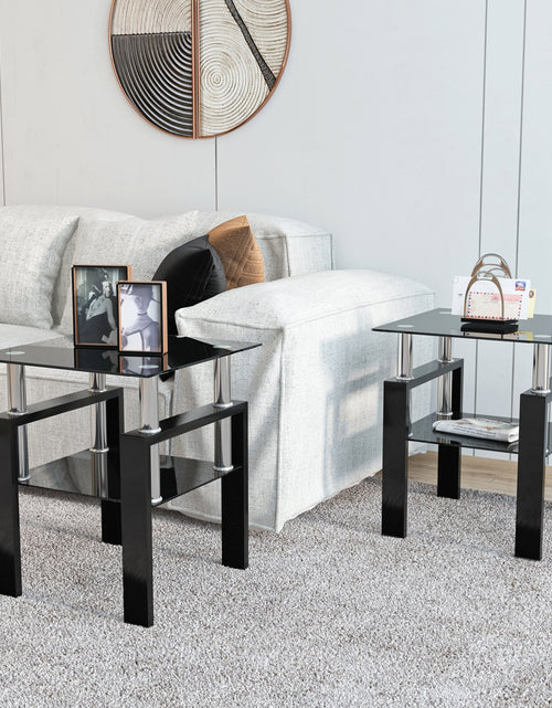 Load image into Gallery viewer, Set of 2, Modern Tempered Glass Tea Table Coffee Table End Table, Square Table for Living Room, Black
