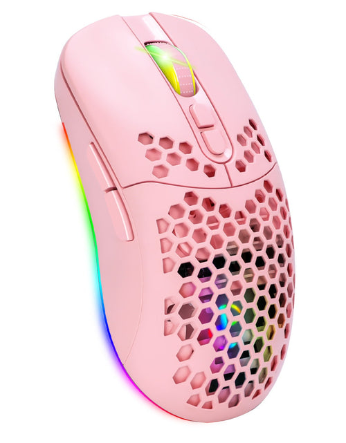Load image into Gallery viewer, Charging hole the third mock examination Bluetooth wireless mouse lightweight mute cellular RGB light-emitting pink mouse
