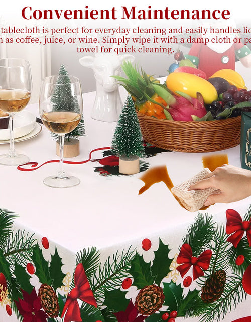 Load image into Gallery viewer, Christmas table runner with pine holly needle, holiday dining decor
