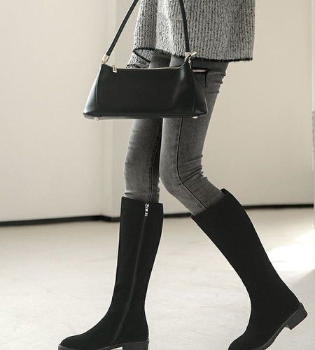 Women’s Long Martin Suede Boots | Solid Color Winter Fashion Boots