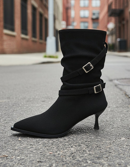 Load image into Gallery viewer, Pointed-Toe Suede Stiletto Ankle Boots Women
