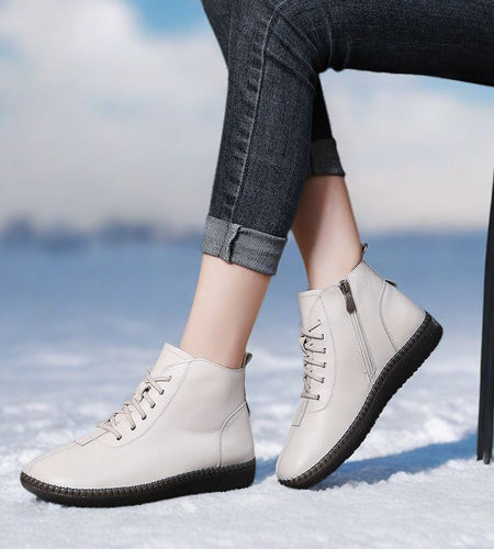 Women’s Genuine Leather Soft-Soled Flat Ankle Boots