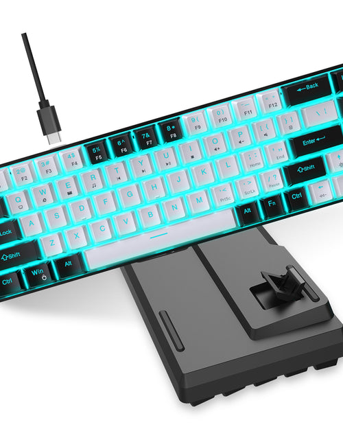 Load image into Gallery viewer, 68 keys, 60% keyboard, customized color blocked keycaps, RGB mechanical keyboard, MINI set, plug-in blue axis ice blue disc

