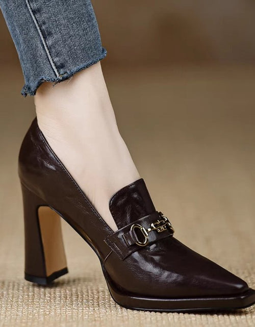 Load image into Gallery viewer, Women's Retro Chunky Heel Pointed Toe Pumps – Slip-On Office Heels
