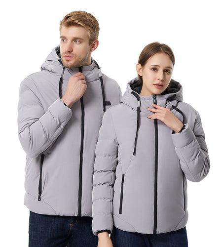 Intelligent constant temperature heating clothing for autumn and winter, suitable for men and women, USB heating, thick solid color hooded heating, warm cotton jacket