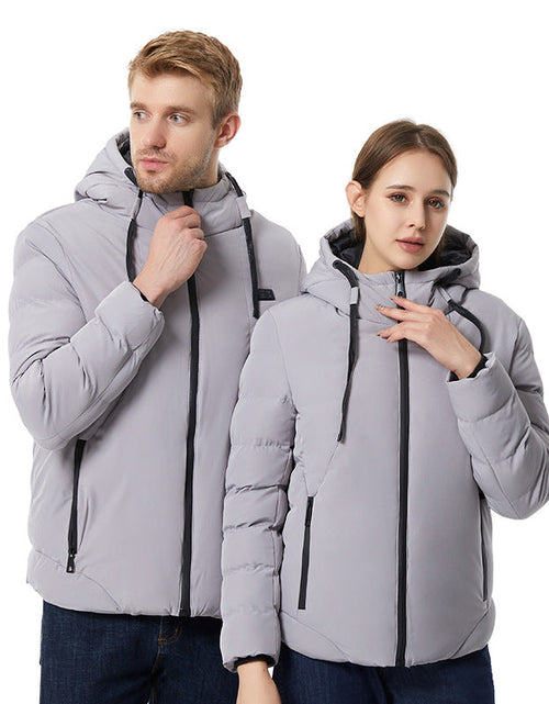 Load image into Gallery viewer, Intelligent constant temperature heating clothing for autumn and winter, suitable for men and women, USB heating, thick solid color hooded heating, warm cotton jacket
