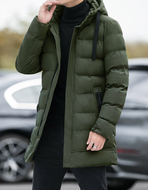 Load image into Gallery viewer, Loose men's medium to long thick warm casual fashion cotton jacket hooded cotton jacket for men
