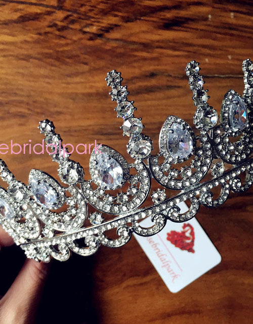 Load image into Gallery viewer, Rosebridalpark Zircon Gorgeous Bridal Wedding Hair Accessories Tiara Big Cubic Zirconia Crown Headband For Bridesmaid t997
