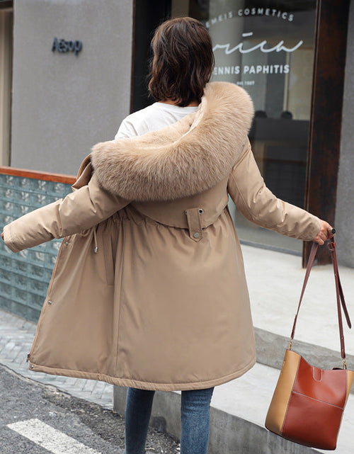 Load image into Gallery viewer, Korean version of long and medium length big fur collar with fleece jacket cotton jacket for women's fashion
