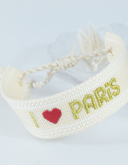 Load image into Gallery viewer, Embroidered Eiffel Tower ethnic style woven ribbon wrist strap Paris Sports Games wristband souvenir from France
