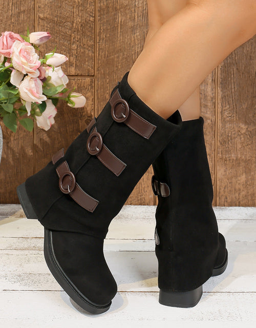 Load image into Gallery viewer, Women’s Vintage Suede Belt-Buckle Pantyhose Boots — Slim Fit Stretch Style
