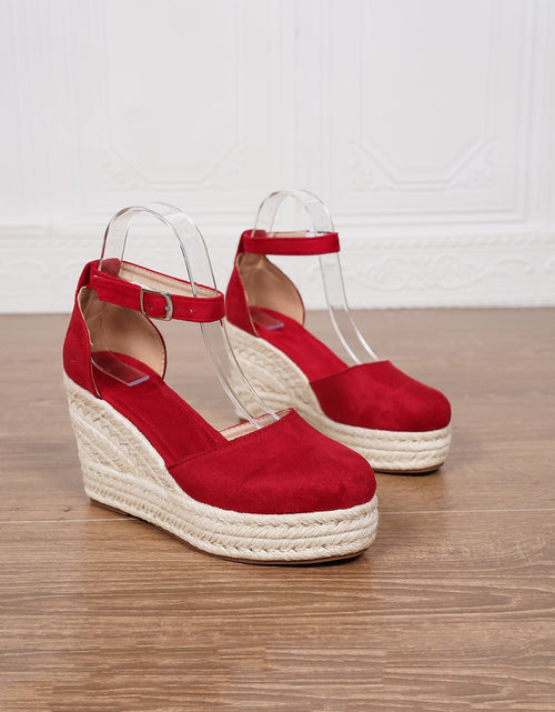 Load image into Gallery viewer, Platform Espadrille Sandals With Ankle Strap – Women's Chunky Heel Buckle Sandals
