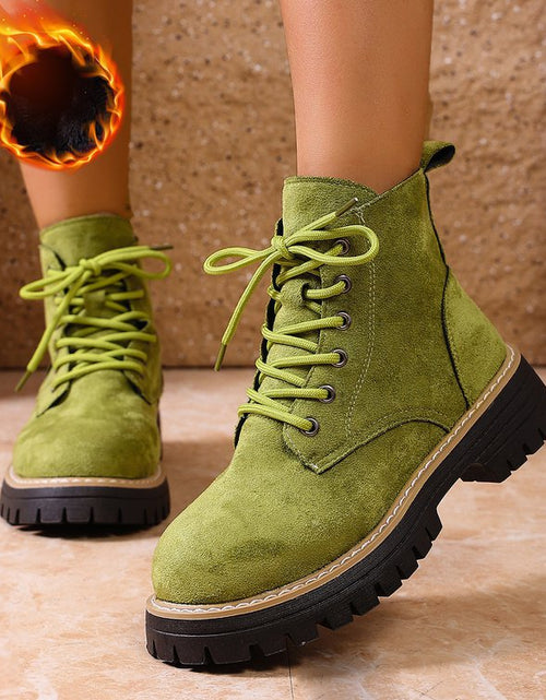 Load image into Gallery viewer, Women’s Lace-Up Suede Fleece-Lined Ankle Boots | Cozy Winter Boots
