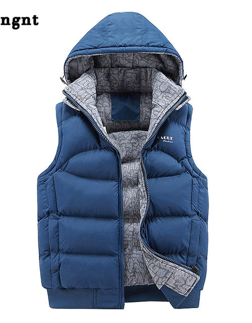 Load image into Gallery viewer, Fashion Sleeveless Jacket 2019 Men Thickening 100% Cotton Vest Hat Hooded Warm Vest Winter Waistcoat Men Casual Windbreaker
