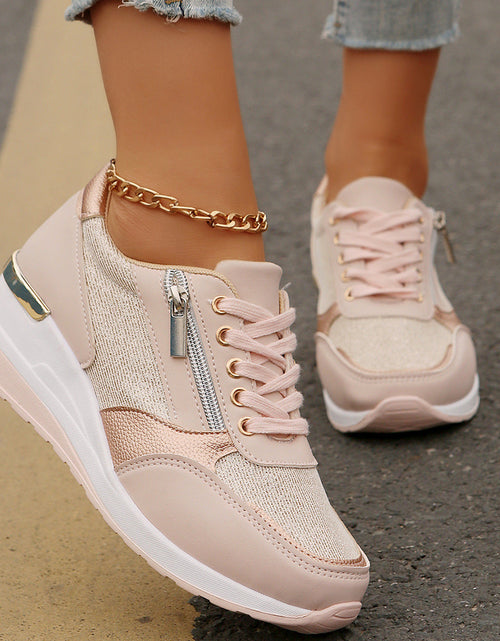 Load image into Gallery viewer, Metallic Lace-Up Side Zipper Thick-Sole Sneakers – 3 Colors EU 37–44
