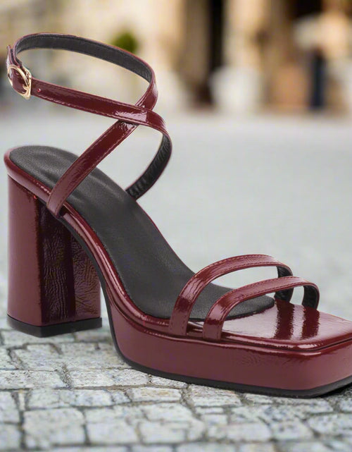 Load image into Gallery viewer, Square-Toe Buckle Strap High Heels – Elegant Thin-Strap Summer Block Heels
