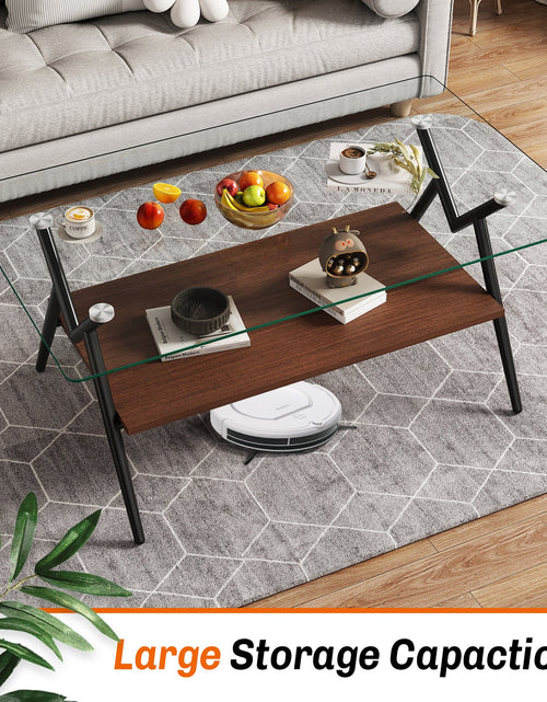 Load image into Gallery viewer, Rectangle Coffee Table with Tempered Glass top and Black Metal Legs, Modern Table for Living Room , Transparent Glass
