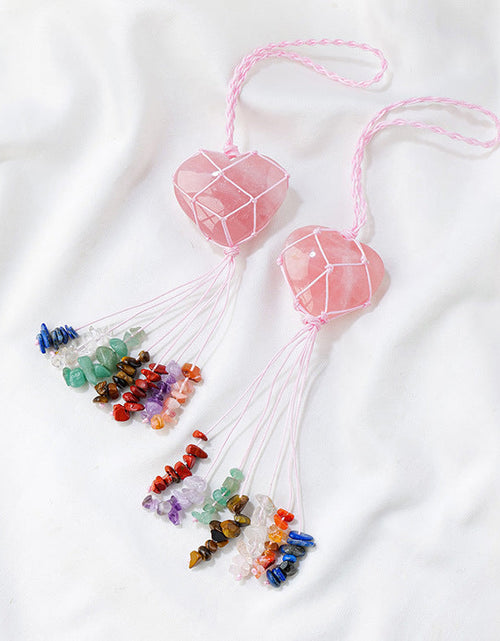 Load image into Gallery viewer, Pink Crystal Love Pendant Pink Crystal Original Stone Heart shaped Peach Heart Colorful Crushed Stone Tassel Pendant

