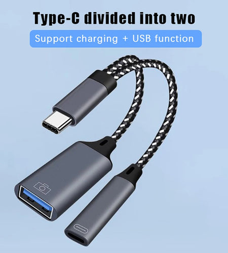 USB C OTG Cable Phone Adapter 2 In 1 Type C To USB A Adapter With PD Charging Port For Phone Laptop Tablet