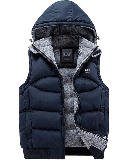 Load image into Gallery viewer, Fashion Sleeveless Jacket 2019 Men Thickening 100% Cotton Vest Hat Hooded Warm Vest Winter Waistcoat Men Casual Windbreaker
