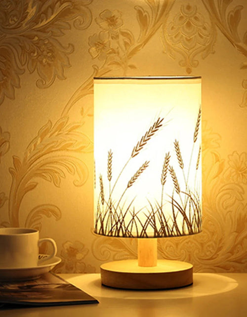 Load image into Gallery viewer, Linen Table Lamp LED Linen Night Lamp w/Warm White Light Linen Nightstand Lamp USB Powered Wooden Beside Lamp
