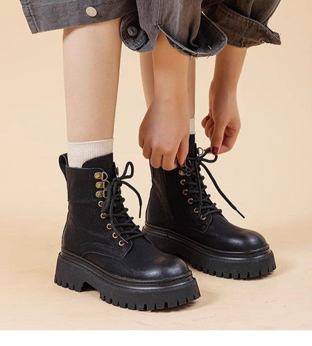 Women's Retro Chunky Heel Mid-Calf Martin Boots – Side Zipper