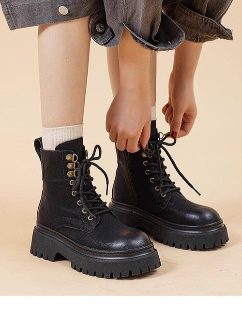 Load image into Gallery viewer, Women's Retro Chunky Heel Mid-Calf Martin Boots – Side Zipper
