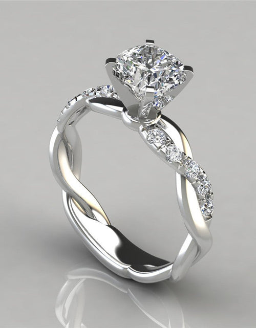 Load image into Gallery viewer, European and American jewelry 18k rose gold plated two-tone princess square diamond ring cross twist diamond ring
