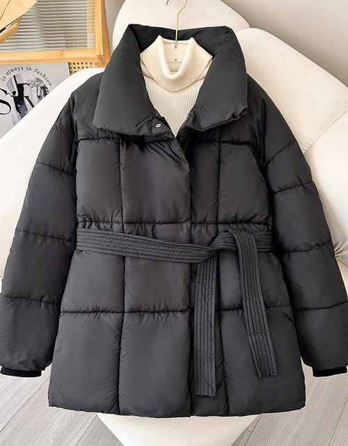 Load image into Gallery viewer, Winter Thick Stand Collar Parkas Women Fashion Tie Waist Short Coats Elegant New Solid Puffer Jackets Female Ladies Streetwear
